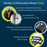 Jam Dinding Logam 3D Geometris Modern OEM, Dilapisi Bubuk, Minimalis, Cincin Ganda, Seni Dinding, Gerakan Quartz Senyap