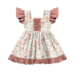 Milk Silk Girls <b>Flutter</b> <b>Sleeve</b> <b>Dress</b>,Custom Allover Print Kids Twirl <b>Dress</b> - Product Image 4