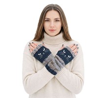 Gants tricotés d'hiver pour femmes, chauds, à écran tactile, avec motif brodé tête de chat, pour le cyclisme, vente en gros