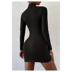 <b>Black</b> High Neck <b>Long</b> <b>Sleeve</b> Lycra Mini <b>Dress</b> <b>Evening</b> Wear - Product Image 3