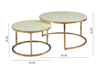 Tables basses gigognes rondes dorées de style nordique, 2 pièces, avec plateau en pierre frittée, gain de place, pour la maison et l'appartement