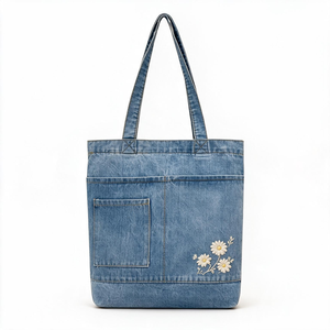 Wholesale Ladies Casual Fashionable Denim Tote <b>Bags</b>-Eco-friendly Durable Reusable Customizable Color Logo <b>Medium</b> <b>Size</b> Shoulder - Product Image 3