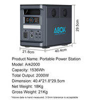 Station d'alimentation portable ABOK 2000 Watt 1536Wh LiFePO4, générateur solaire 2000W, stock local US/UE, livraison rapide pour la sauvegarde à domicile
