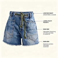 Shorts en jean rétro pour femme, taille mi-basse, coupe ample, ourlet brut, denim bleu, style décontracté