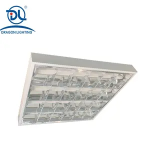 T8 Ceiling Grille Lamp 4X8W Rectangle Leaf Louver Fitting Fluorescent Light Fixture
