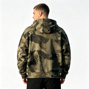 Custom LOGO Letter <b>Studded</b> Camo Zip UP Hoodie Bulk Vintage Washed Streetwear Hoodie Supplier - Product Image 2