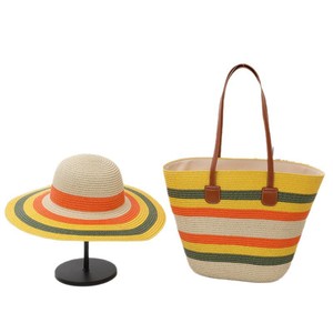 Set 2 Pezzi da <span class=keywords><strong>Donna</strong></span>: <span class=keywords><strong>Borsa</strong></span> Tote in Paglia Intrecciata e Cappello di Paglia con Protezione Solare, <span class=keywords><strong>Borsa</strong></span> a Spalla a Righe Grande Capacità per la Spiaggia - Product Image 6