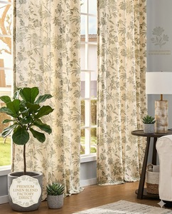 Rideaux en lin floraux personnalisés JINCHAN Zéro Émission, draperies de style campagne française avec doublure blanche pour projets hôteliers - Product Image 2