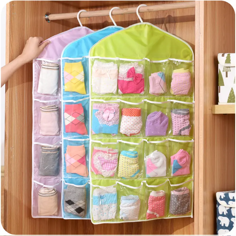 Fashion 75*41Cm With 16 Branches Socks Underwear Collection Hanging Bag Dustproof Storage Bags For Clothes