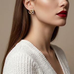 ต่างหูทรงโอเม็นทองคำ 22K ดีไซน์หรูหรา ประดับเพชร เหมาะสำหรับผู้หญิง สวมใส่ได้ทุกวัน - Product Image 4