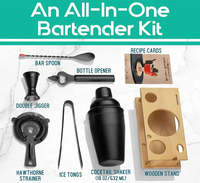 Prix de gros - Ensemble de barman de 7 pièces en acier inoxydable, design classique et durable, respectueux de l'environnement, avec support en bois