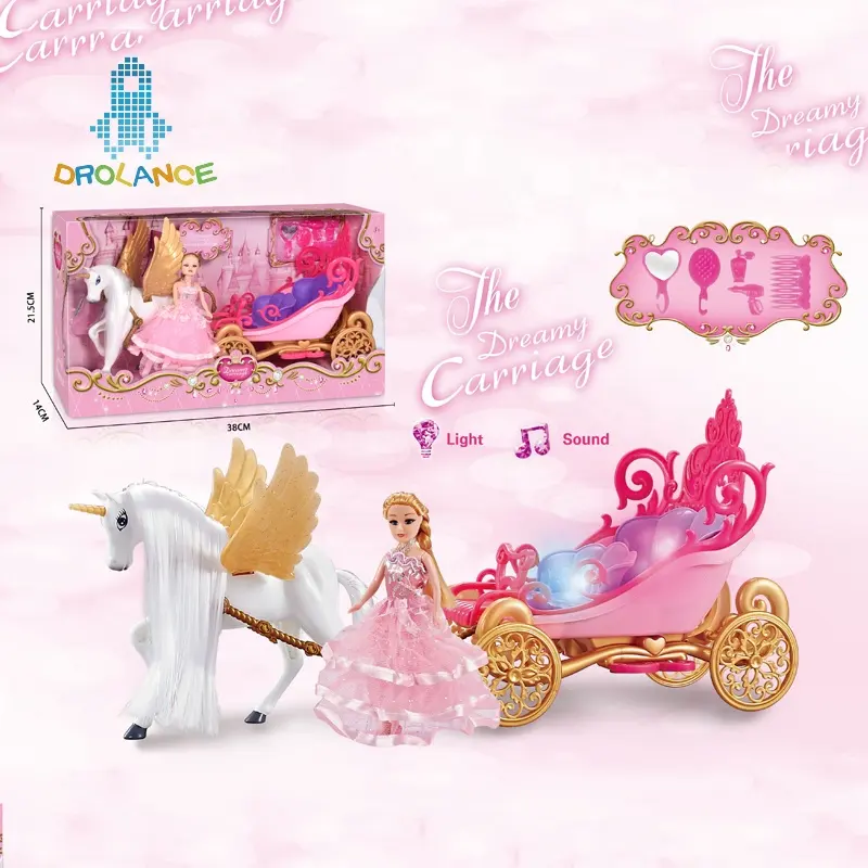 Juguetes Princess Doll Carriage Horse Toy Plastic Carriage Toys Beautiful Doll For Girls With Music And Light