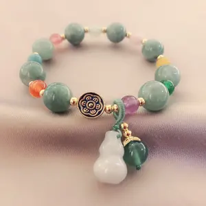 Naturstein Vintage Jade-Armband Kürbis-Perlen-Armbänder handgefertigter Jade-Stein-Schmuck für Damen