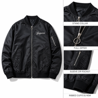Blouson Bomber Unisexe Noir Brodé Dragon Tigre Coupe-Vent Hiver Col Montant Zippé Streetwear Style Aviateur Personnalisé OEM ODM Vente en Gros