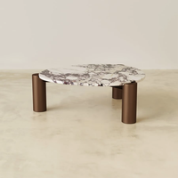 Table basse moderne convertible en marbre style crème italien avec finition en acier inoxydable et verre pour salon