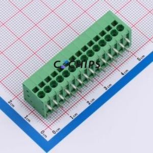 DB241R-3.5-14P-GN Spring Terminal Block Bent Lead Through Hole,P=3.5mm Connector 1x14P 3.5mm Green 14P - Product Image 1