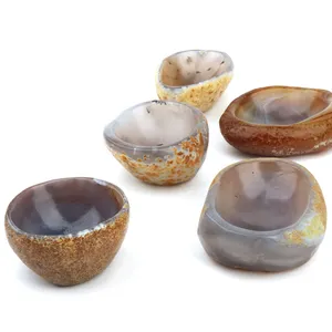 Wholesale hand carved crystal gemstone bowl agate stone bowl for pets plants jewelries
