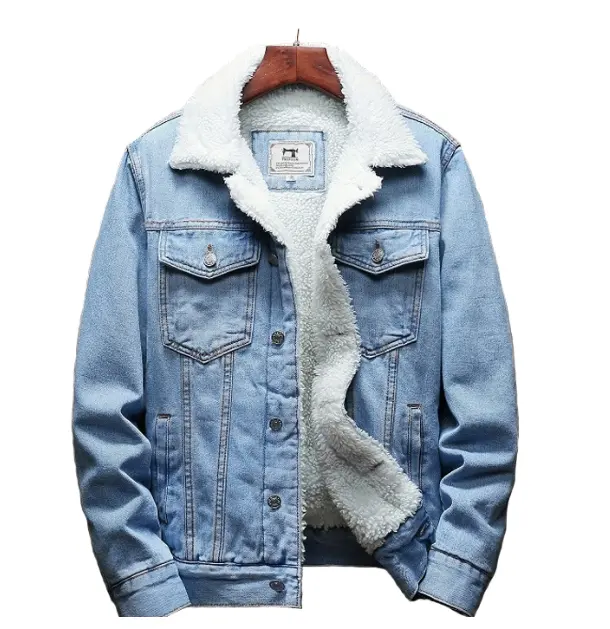 오래 된 패션 씻어 방풍 블루 플러스 사이즈 진 양털 데님 재킷 남성용