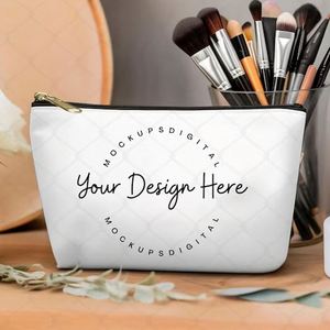 Krell Gifts - Pochette à maquillage en toile avec fermeture éclair, logo personnalisé imprimé, petite pochette à monnaie en coton de luxe, trousse de toilette de voyage, trousse à crayons - Product Image 2