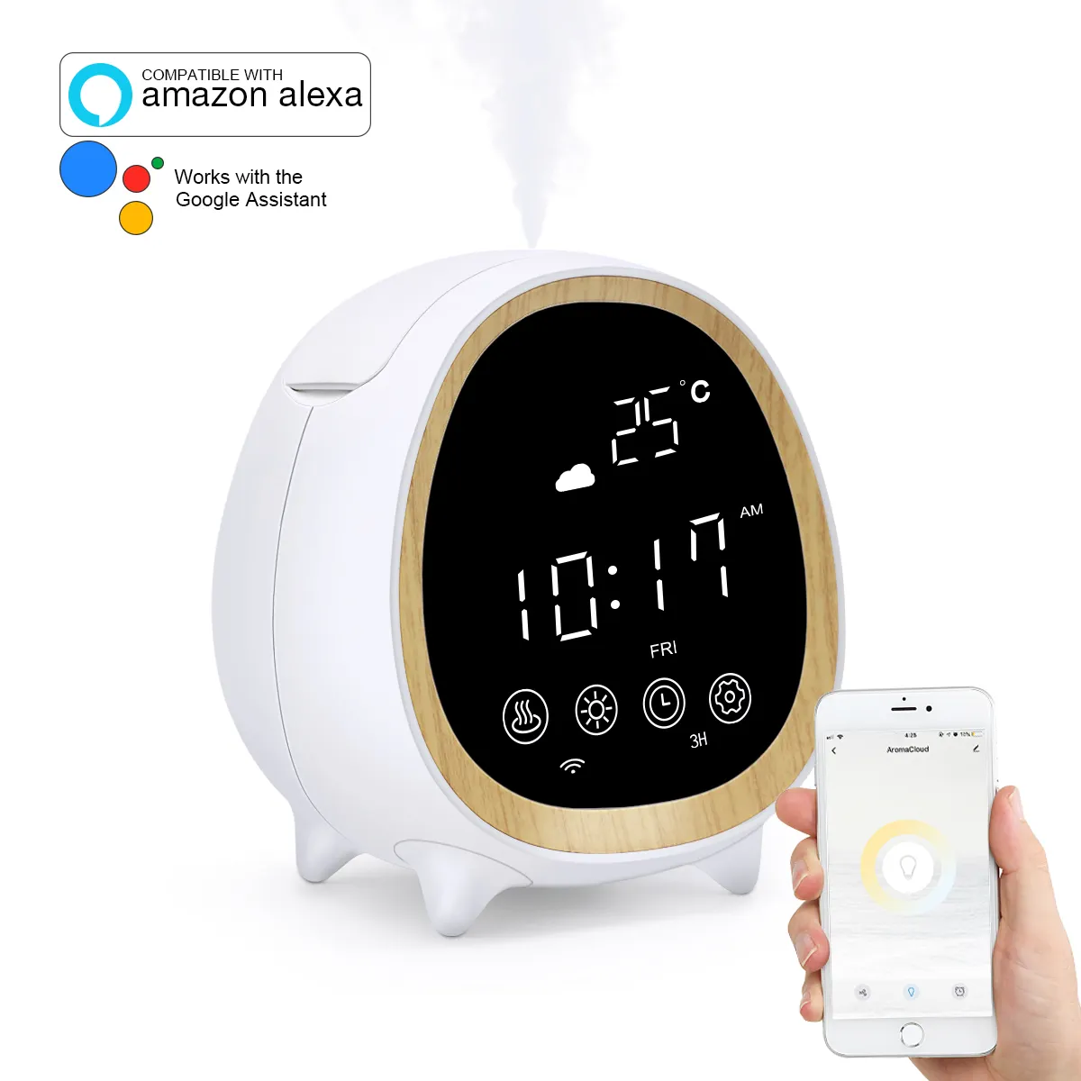 Unieke Producten Te Verkopen Alexa Wifi Intelligente Difuser Ultrasone Diffuser Kleine Luchtbevochtiger Aromatherapie Elektronische Alarm