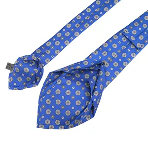 Cravatta di seta sette pieghe geometrica da uomo alla moda con stampa blu