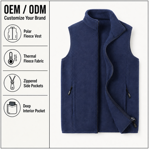 Gilet in pile da uomo all'ingrosso, blu navy scuro, 100% poliestere, in pile polare, senza maniche, caldo, invernale, capospalla, gilet college - Product Image 1