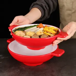Mangkuk sereal warna-warni dengan pegangan, mangkuk sup bawang Prancis melamin aman untuk pencuci piring dapur