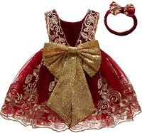 Robe de soirée tutu pour bébé fille avec nœud papillon, paillettes brodées et dentelle, avec accessoire pour la tête