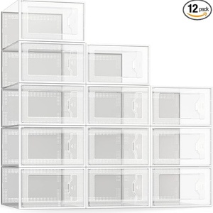 Custom Clear Acrylic Rectangle Injection Molded PC Plastic Stackable Eco-Friendly Detachable Shoe Storage Box Magnets Side Door - Product Image 6