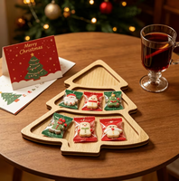 Plateau de service en bois pour desserts, motif sapin de Noël, écologique, pour fêtes