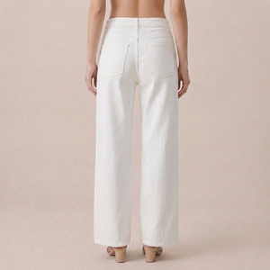 Jean <span class=keywords><strong>blanc</strong></span> large pour <span class=keywords><strong>femme</strong></span> avec broderie florale et découpes, <span class=keywords><strong>taille</strong></span> <span class=keywords><strong>haute</strong></span>, en denim, tendance, vente en gros, OEM, ODM - Product Image 2