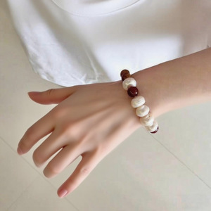 Bracelet en perles <span class=keywords><strong>d</strong></span>'eau douce chic et tendance pour femme, collier en agate de Cook avec chaîne en bambou – Fait main, personnalisé et très tendance - Product Image 2