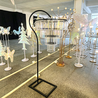 Lampadaire en cristal à bras courbé et niveaux, en métal noir, pour allée de mariage, éclairage de chemin, décoration de table de banquet d'hôtel
