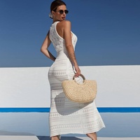 Nouveau style transfrontalier euro-américain, robe-veste une pièce unie à col montant, sexy, tricotée ajourée, pour la plage, style maillot de bain bikini ou chemisier 1