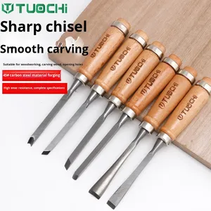 Ensemble de ciseaux à <span class=keywords><strong>bois</strong></span> de qualité industrielle avec pointes biseautées <span class=keywords><strong>demi</strong></span>-pointues, plates et concaves, manche en <span class=keywords><strong>bois</strong></span> - Product Image 1