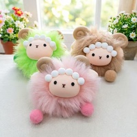 Porte-clés pendentif mignon fait main en fausse fourrure de mouton polyester, figurine de dessin animé, jouet en peluche pour sac à dos et voiture