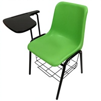 Chaise de bureau ergonomique avec tablette d'écriture intégrée et panier de rangement, structure en plastique et acier durable