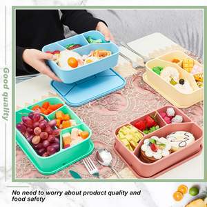 Boîte à lunch bento en silicone avec 4 compartiments, chauffable et étanche pour enfants - Sans BPA - Product Image 5