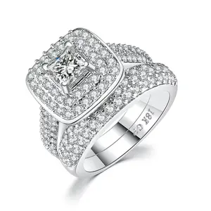 Новый дизайн, роскошный набор ювелирных изделий из меди, инкрустированное цирконом, блестящее бриллиантовое обручальное кольцо для женщин