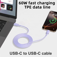 Kabel Data Pengisian Cepat USB-C ke USB-C HNT Pink/Ungu/Hijau 2M Warna-warni TPE 3A untuk iPhone 16 15 Kabel Tipe C Multi Warna