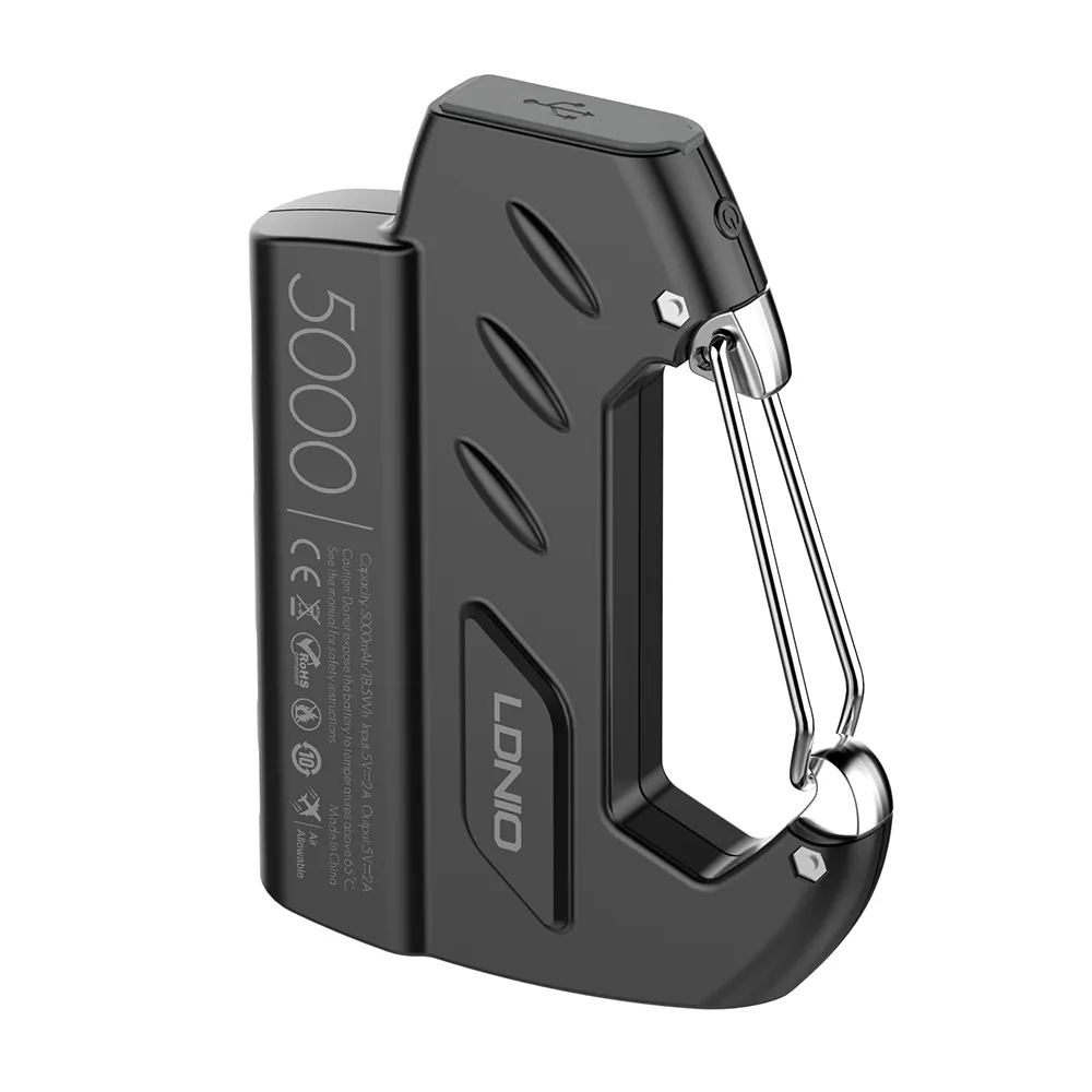 LDNIO PR522 Portable Slim Waterproof Power Bank Portable 5000mAh Carabiner battery charger power bank 10W Keychain Power Bank