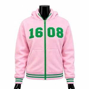 Sudadera con capucha personalizada Alpha Kapa Sorority con cremallera OEM/ODM - Escudo - Rosa/Verde Personalizada a tu gusto - Product Image 1