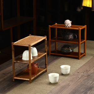Estante para té tejido a mano de bambú, soporte para tazas, estante antiguo de tres niveles, accesorio para la ceremonia del té, posavasos, tapete para tetera, bambú - Product Image 4