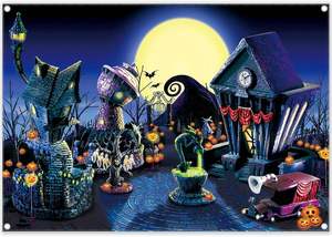 Personalizzato Incubo Personalizzato a Tema Festa di Zucca <span class=keywords><strong>Luna</strong></span> Città <span class=keywords><strong>Sfondo</strong></span> Tessuto per Halloween Bambino Doccia Feste di Natale - Product Image 2