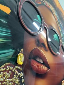<span class=keywords><strong>Tableau</strong></span> mural en cristal <span class=keywords><strong>Femme</strong></span> africaine tropicale, <span class=keywords><strong>Peinture</strong></span> diamantée avec lunettes de soleil scintillantes et boucles d'oreilles dorées pour la décoration du salon - Product Image 6