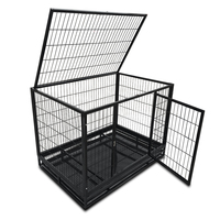 Cages pour chiens en métal durables de gros, noires, à double porte, bouton, tube carré, cages pliables, cage pour animaux de compagnie robuste