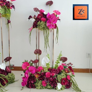Centres de table artificiels en soie rose, orchidée bordeaux pour mariage, baby shower, allée de mariage, fête, bar à desserts – Kits de décoration - Product Image 4