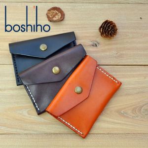 Portefeuille en cuir tanné végétal italien personnalisé BOSHIHOHO, couleur unie, style vintage, avec fermeture ouverte - Product Image 2