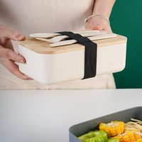 Groothandel Japanse stijl rechthoekige bentobox met bamboe deksel, magnetronbestendig, BPA-vrij, lunchbox inclusief complete bestekset