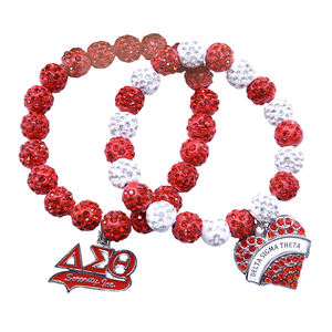 Precio bajo Venta al por mayor <span class=keywords><strong>Sorority</strong></span> Delta Sigma Theta <span class=keywords><strong>Charm</strong></span> Making Red White Bling Beaded Greek DST 1913 Soror Jewelry Pulsera elástica - Product Image 1